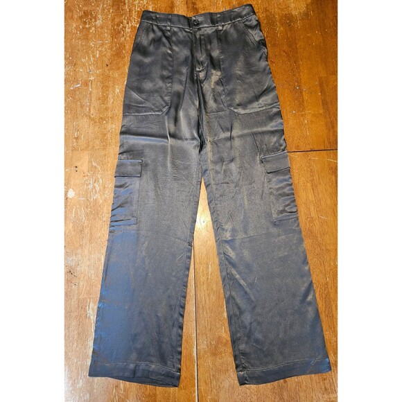 YFB Young Fabulous & Broke Satin Cargo Pants Grey Silky Size Extra Small - Picture 1 of 3